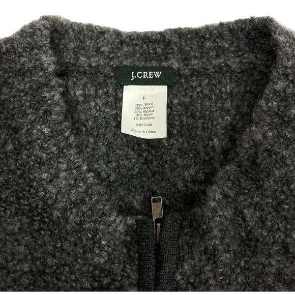 J Crew Zip Up Sweater Charcoal Gray Bumpy Wool Soft & Fluffy Jacket Size L - Picture 8 of 9